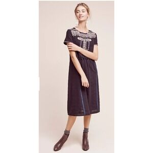 Corey Lynn Calter Anthropologie Midi Dress Womens Small Black Embroidered Beaded